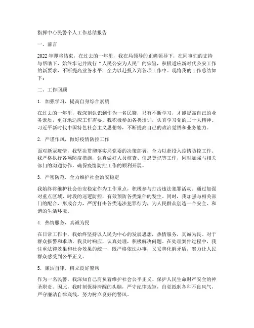指挥中心民警个人工作总结报告