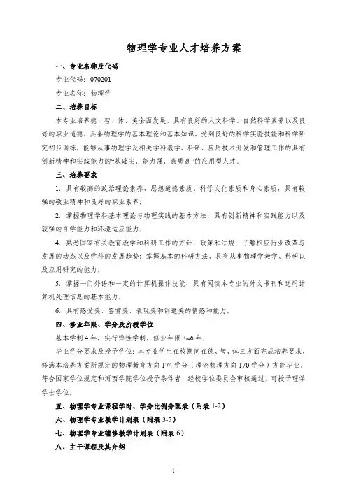 物理学专业人才培养方案