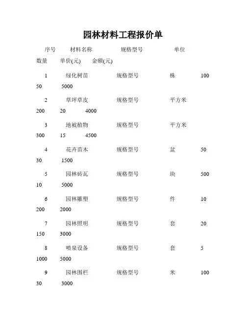 园林材料工程报价单