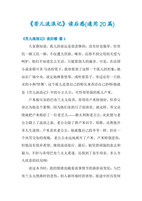 《苦儿流浪记》读后感(通用20篇)