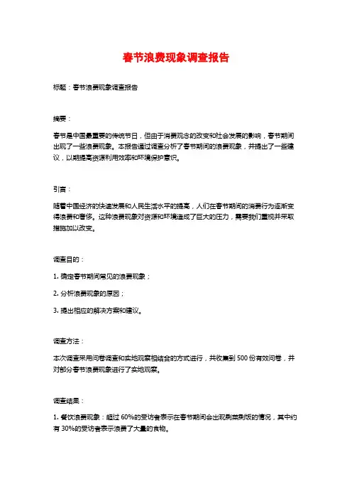 春节浪费现象调查报告