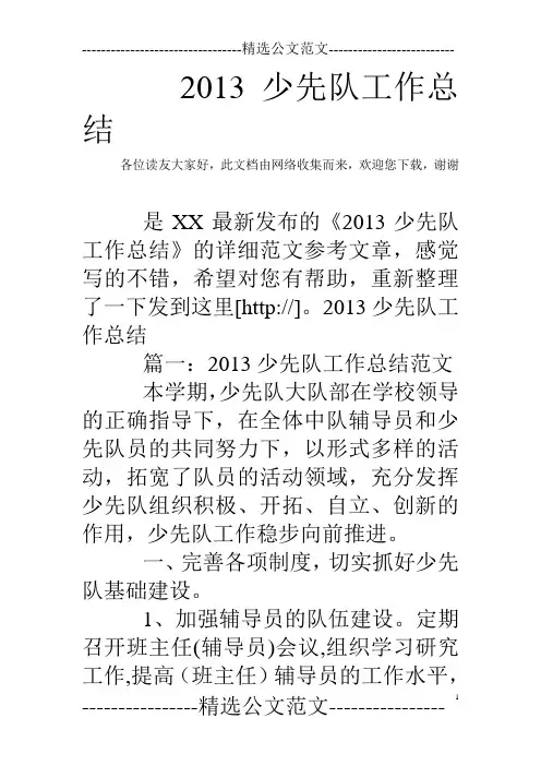 2013少先队工作总结