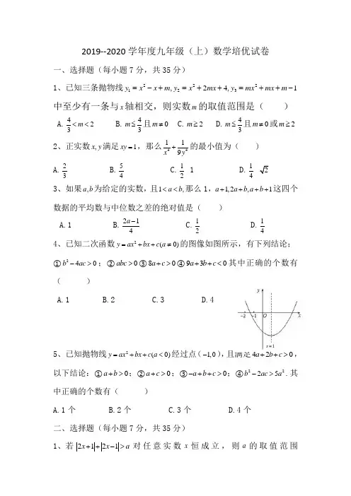 2019--2020学年度九年级(上)数学培优试卷9