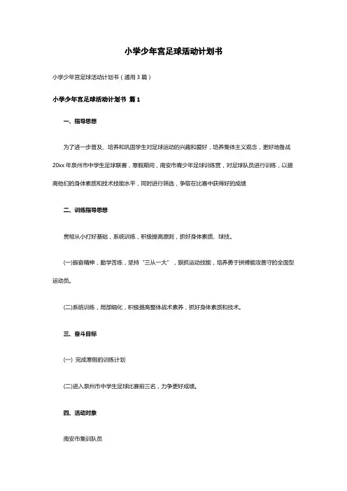 小学少年宫足球活动计划书(通用3篇)