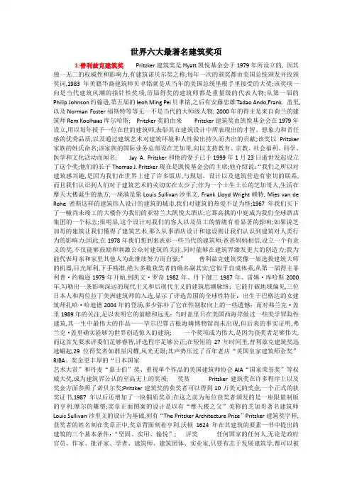 世界六大最著名建筑奖项