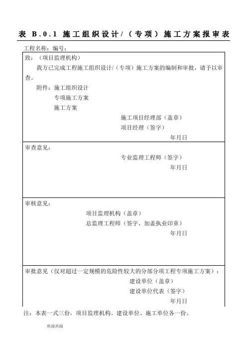 表B.0.1 施工组织设计(专项)施工方案报审表