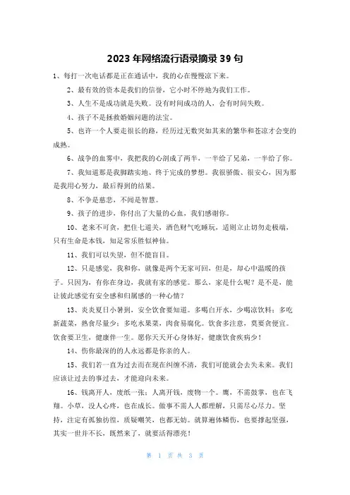 2023年网络流行语录摘录39句