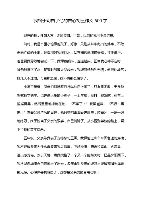 我终于明白了他的苦心初三作文600字
