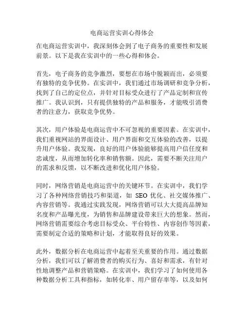 电商运营实训心得体会