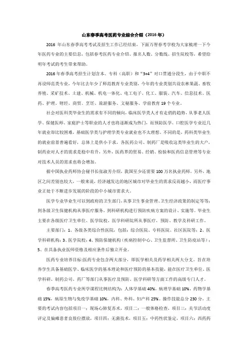 2016年山东春季高考医药专业综合分析