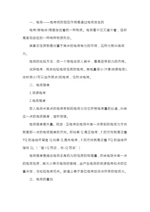 高中物理电场强度知识点