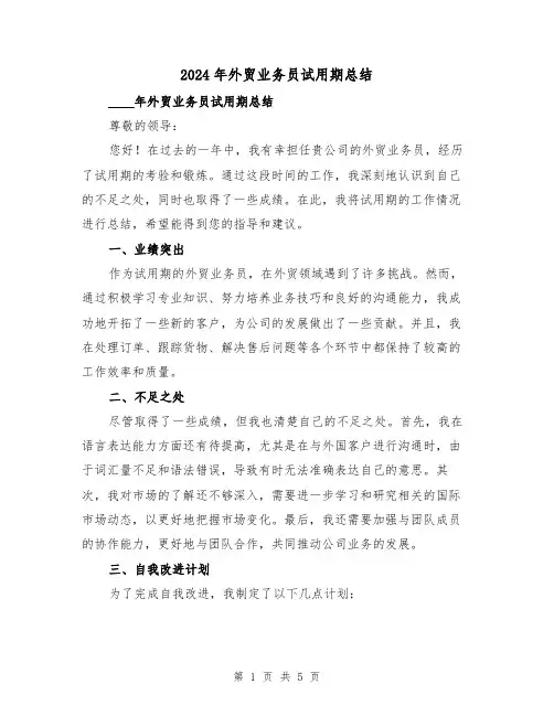 2024年外贸业务员试用期总结(2篇)