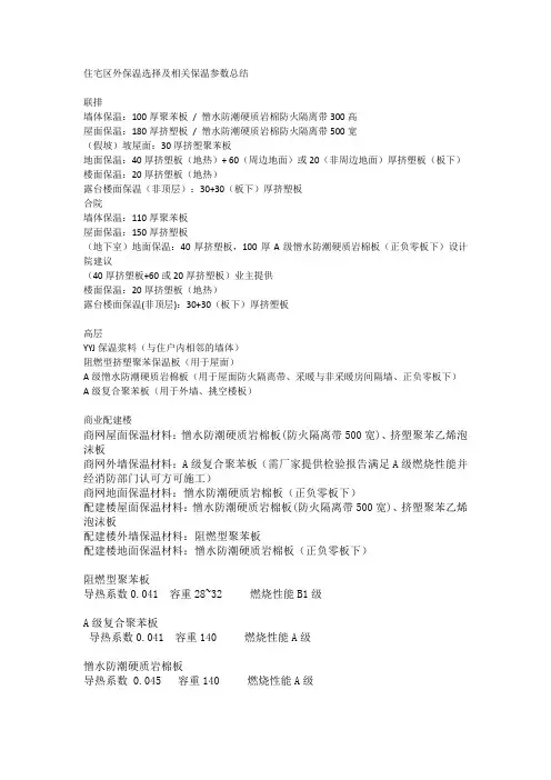住宅区外保温选择及相关保温参数总结