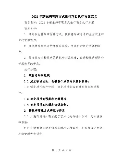 2024年糖尿病管理方式推行项目执行方案范文