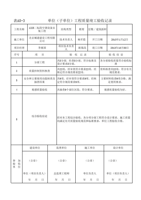空调工程验收单
