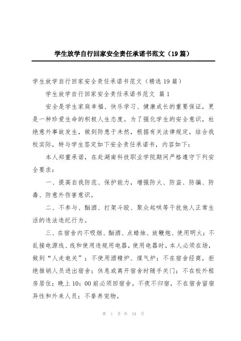学生放学自行回家安全责任承诺书范文(19篇)