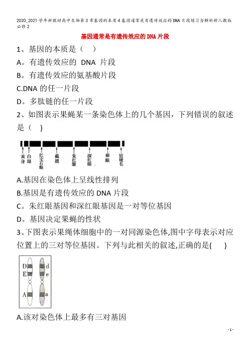 高中生物第3章基因的本质4基因通常是有遗传效应的DNA片段练习含解析