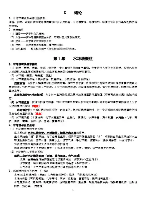 水域环境与检测-2016水域环境监测与评价 重点(专业知识模板)