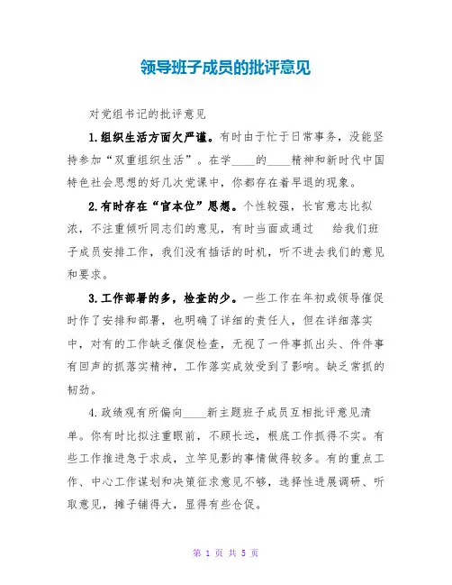 领导班子成员的批评意见