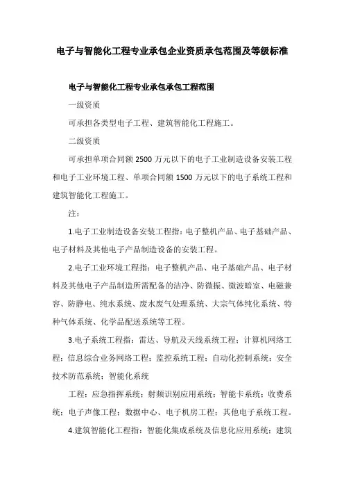电子与智能化工程专业承包企业资质承包范围及等级标准