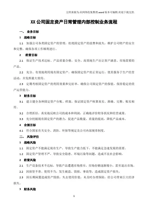 XX公司固定资产日常管理内部控制业务流程
