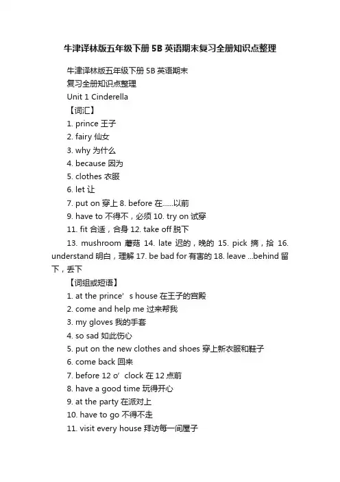 牛津译林版五年级下册5B英语期末复习全册知识点整理