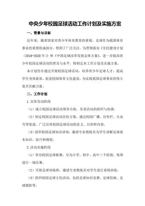青少年校园足球活动工作计划及实施方案