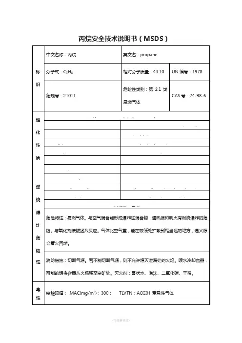 丙烷安全技术说明书(MSDS)