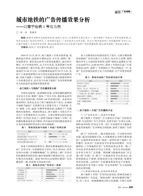 城市地铁的广告传播效果分析——以南宁地铁1号线为例