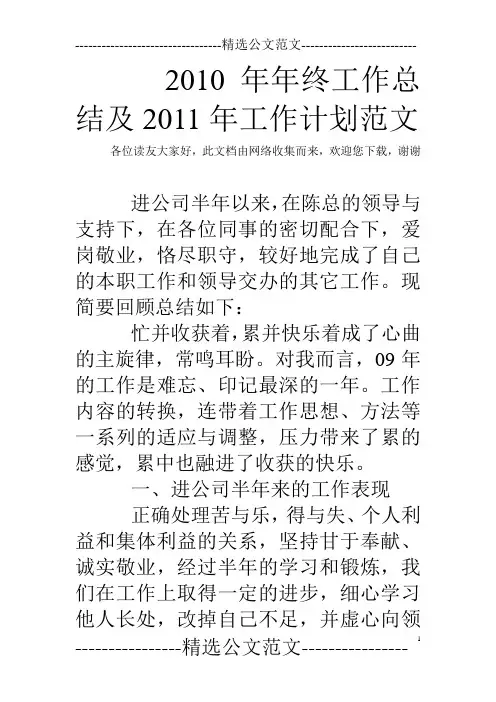 2010年年终工作总结及2011年工作计划范文