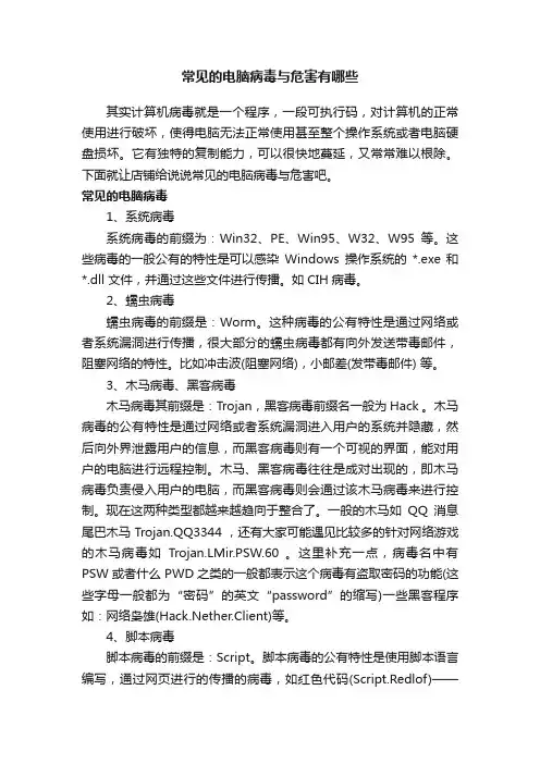 常见的电脑病毒与危害有哪些