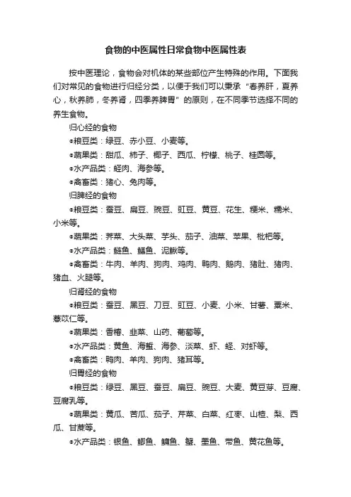 食物的中医属性日常食物中医属性表