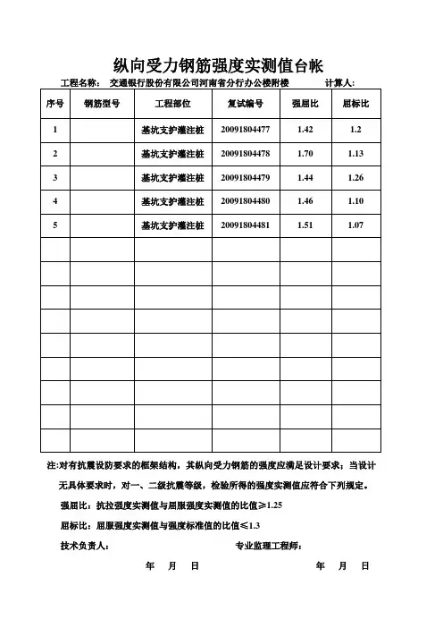 钢筋原材强屈比钢筋计算表