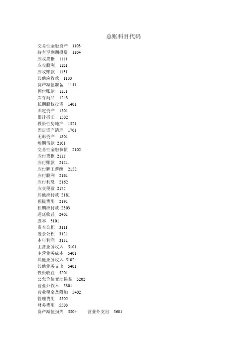 总账科目代码