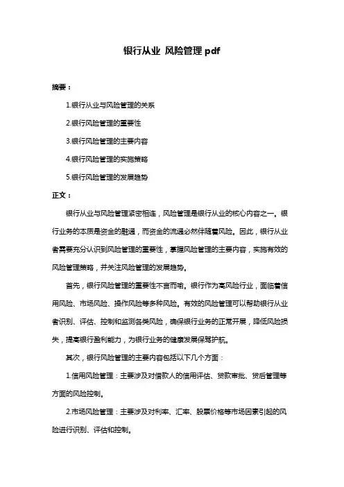 银行从业 风险管理pdf