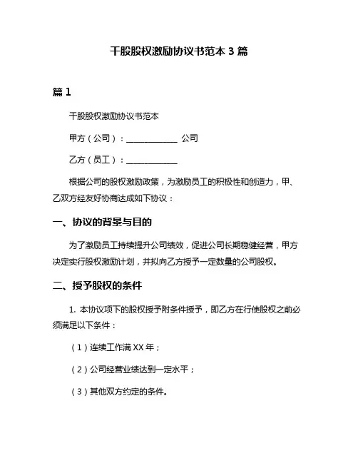 干股股权激励协议书范本3篇