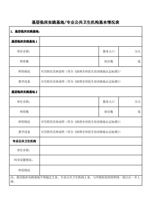基层临床实践基地专业公共卫生机构基本情况表