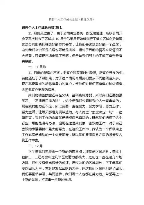 销售个人工作成长总结（精选3篇）