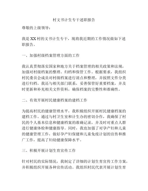 村文书计生专干述职报告