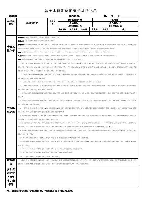 架子工班组班前安全活动记录