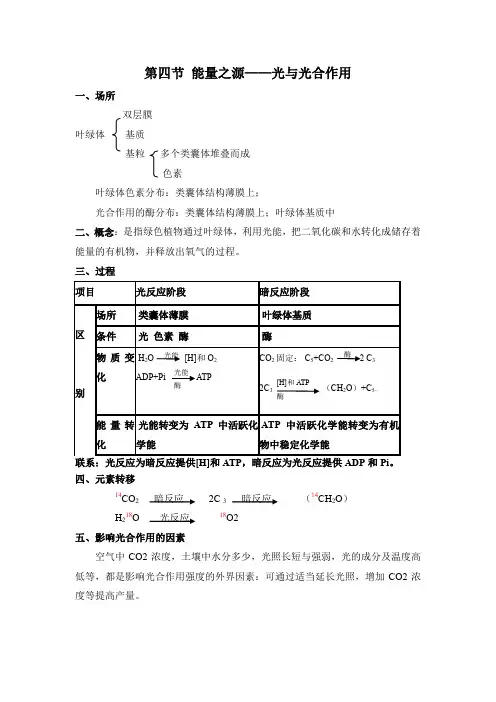 第四节能量之源光与光合作用知识点
