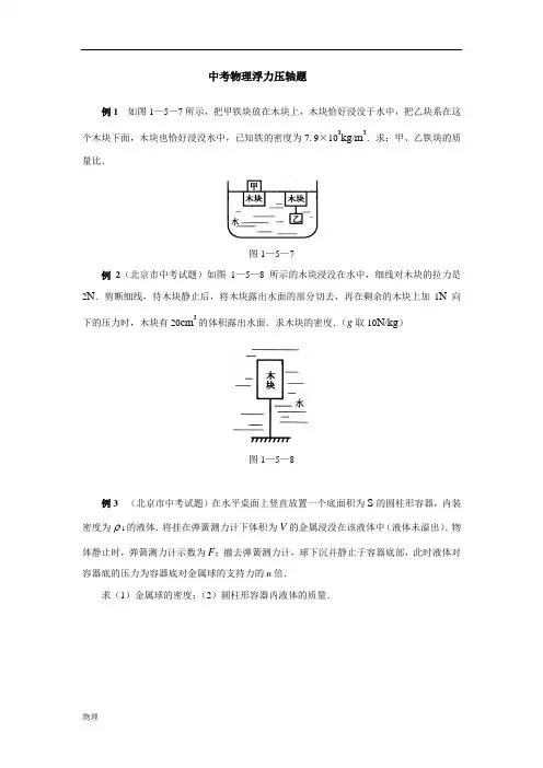 中考物理浮力压轴题及答案
