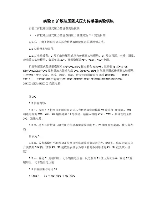 实验2 扩散硅压阻式压力传感器实验模块