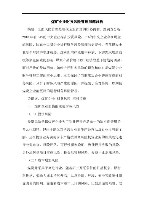 煤矿企业财务风险管理问题浅析