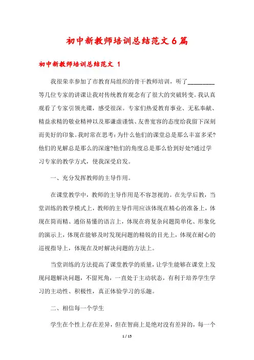 初中新教师培训总结范文6篇