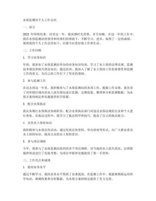 水保监测站个人工作总结