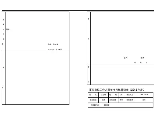 任正康——事业单位工作人员年度考核登记表(2012年度).