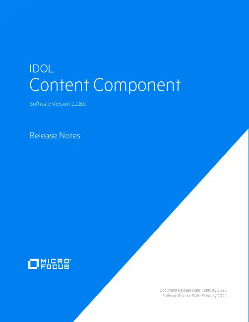 IDOL Content Component软件版本12.8.0发布说明说明书