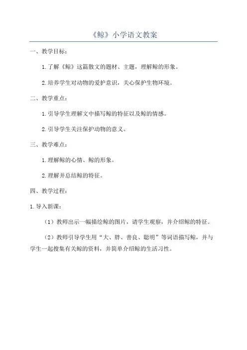 《鲸》小学语文教案