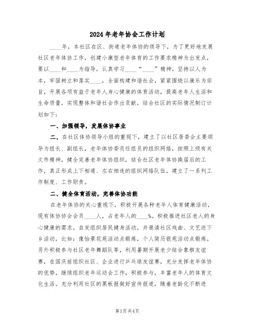 2024年老年协会工作计划(二篇)